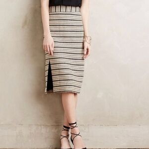 Maeve Beige and Black Striped Pencil Skirt